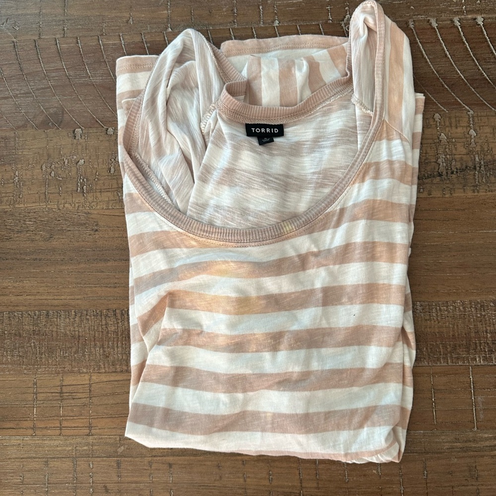 Torrid Tan and White Striped Short Sleeve Top